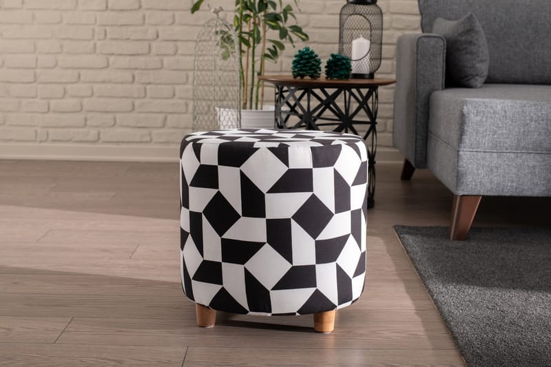 Sittepuff Begonias Rund - Svart / Hvit / Naturlig - Puff