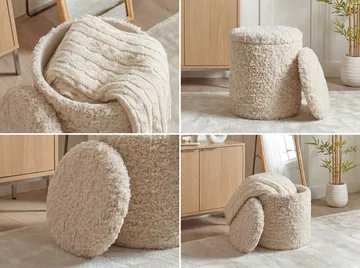 Veron rund sittepuff med oppbevaring i ullstoff - lys beige - Møbler - Stoler - Krakk - Puff