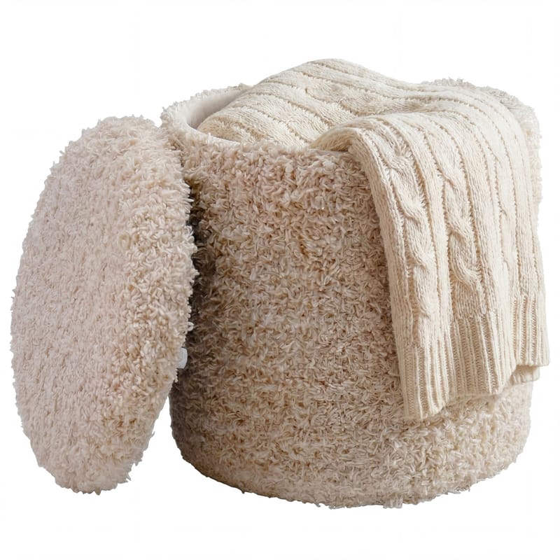 Veron rund sittepuff med oppbevaring i ullstoff - lys beige - Møbler - Stoler - Krakk - Puff