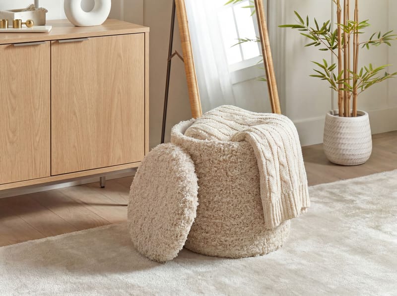 Veron rund sittepuff med oppbevaring i ullstoff - lys beige - Møbler - Stoler - Krakk - Puff