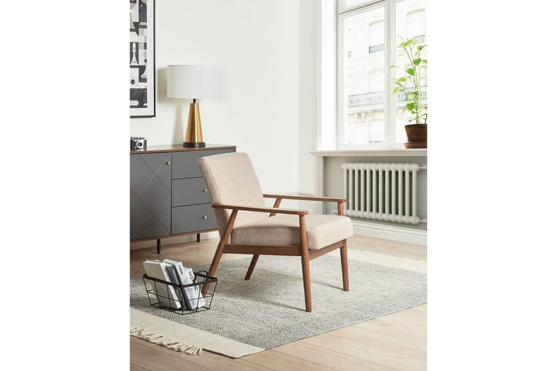 Lenestol Esrum Beige/mørkt tre, Polyester - Beige/mørkt tre, Polyester - Møbler - Stoler - Lenestoler