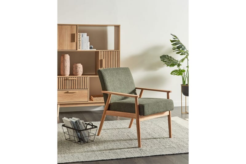 Lenestol Esrum Grønn/lyst tre, Polyester - Grønn/lyst tre, Polyester - Møbler - Stoler - Lenestoler
