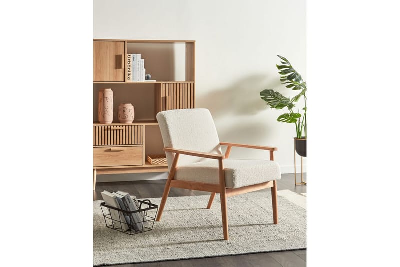 Lenestol Esrum Hvit/lyst tre, Bouclé - Hvit/lyst tre, Bouclé - Møbler - Stoler - Lenestoler