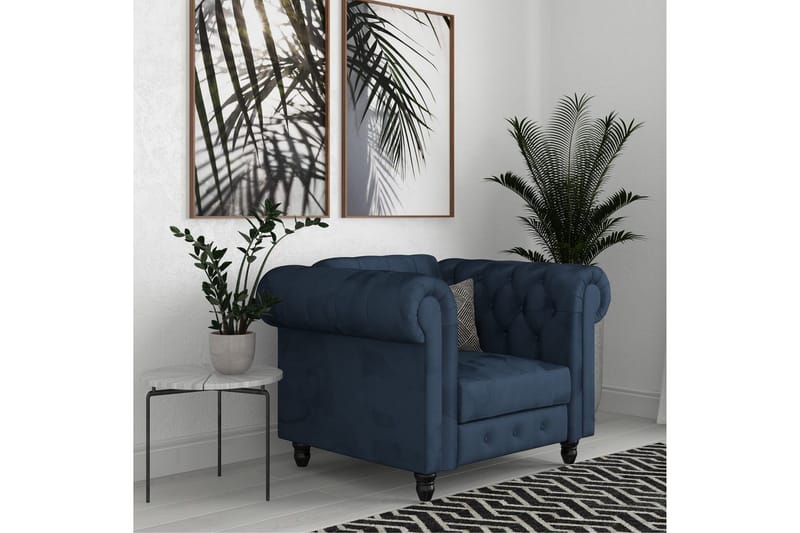 Lenestol Felix Blå, Fløyel/Tre/Metall - Blå, Fløyel/Tre/Metall - Møbler - Stoler - Lenestoler