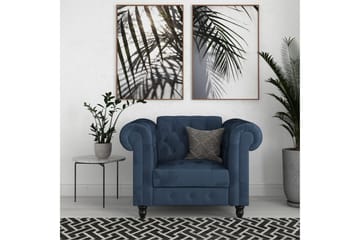 Lenestol Felix Blå, Fløyel/Tre/Metall - Blå, Fløyel/Tre/Metall - Møbler - Stoler - Lenestoler