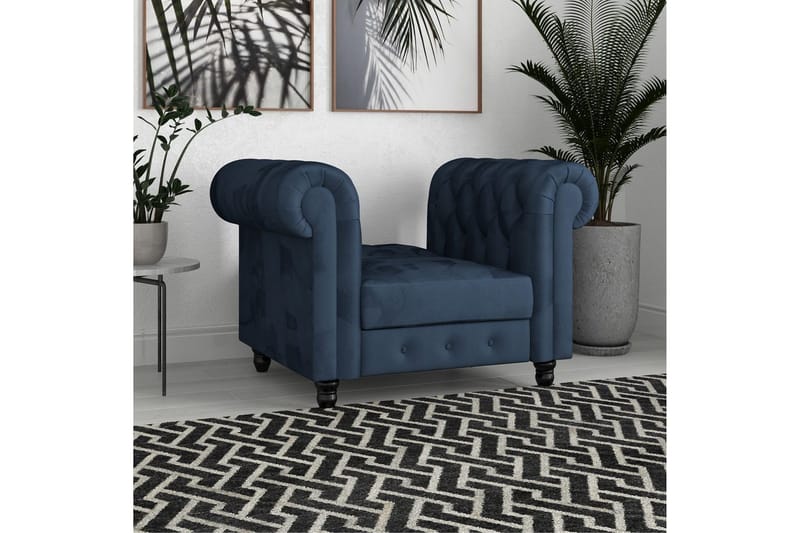 Lenestol Felix Blå, Fløyel/Tre/Metall - Blå, Fløyel/Tre/Metall - Møbler - Stoler - Lenestoler