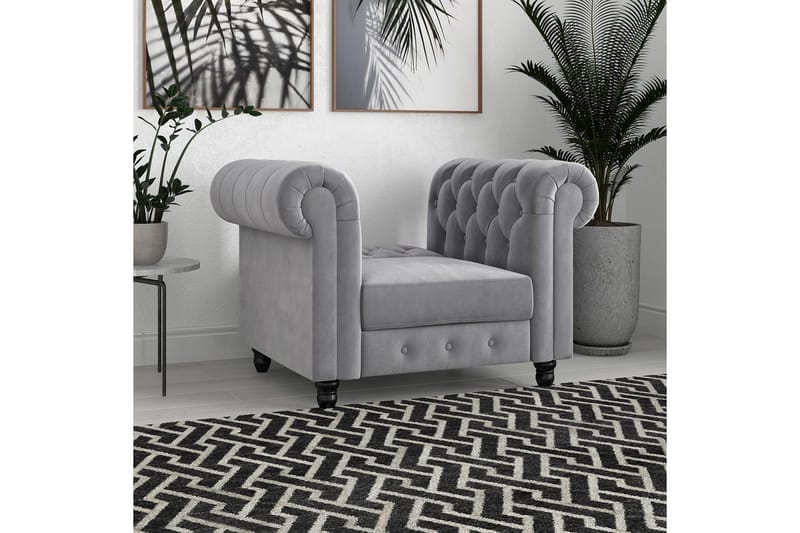 Lenestol Felix Lys grå, Fløyel/Tre/Metall - Lys grå, Fløyel/Tre/Metall - Møbler - Stoler - Lenestoler