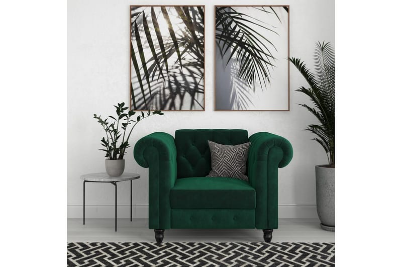 Lenestol Felix Mørk grønn, Fløyel/Tre/Metall - Mørk grønn, Fløyel/Tre/Metall - Møbler - Stoler - Lenestoler