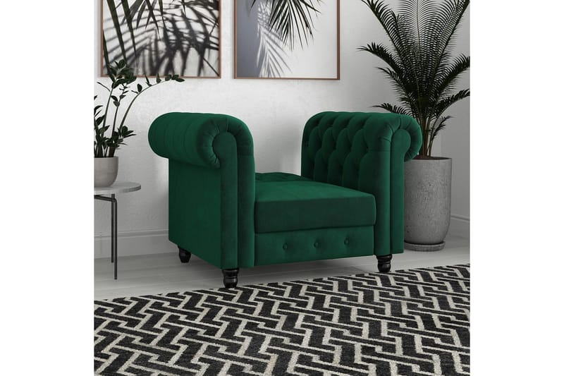 Lenestol Felix Mørk grønn, Fløyel/Tre/Metall - Mørk grønn, Fløyel/Tre/Metall - Møbler - Stoler - Lenestoler