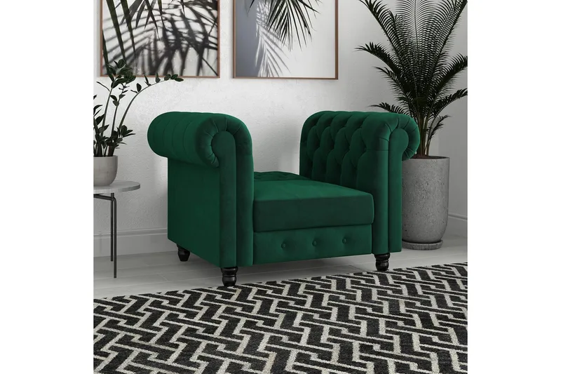 Lenestol Felix Mørk grønn, Fløyel/Tre/Metall - Mørk grønn, Fløyel/Tre/Metall - Møbler - Stoler - Lenestoler