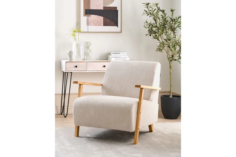 Lenestol Lesja - Lysebeige, lyst tre/Polyester - Møbler - Stoler - Lenestoler