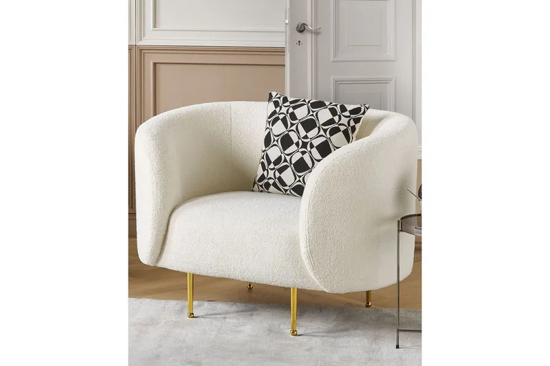 Lenestol Loen - Hvit, gull/Bouclé, Hvitt, gull/Bouclé, Hvit, gull/bouclé - Møbler - Stoler - Lenestoler
