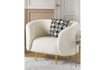 Lenestol Loen - Hvit, gull/Bouclé, Hvitt, gull/Bouclé, Hvit, gull/bouclé - Møbler - Stoler - Lenestoler