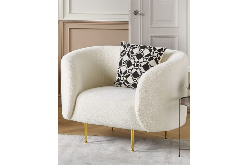 Lenestol Loen - Hvit, gull/Bouclé, Hvitt, gull/Bouclé, Hvit, gull/bouclé - Møbler - Stoler - Lenestoler