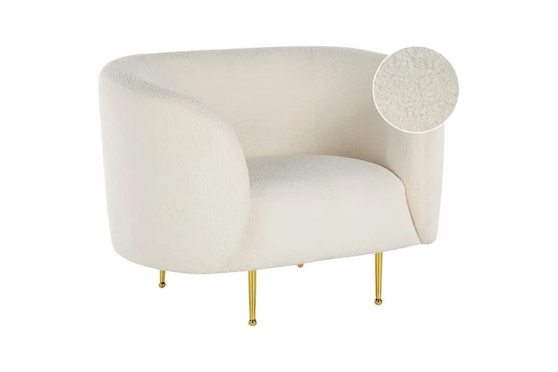 Lenestol Loen, Hvit, gull/Bouclé, Hvitt, gull/Bouclé, Hvit, gull/bouclé