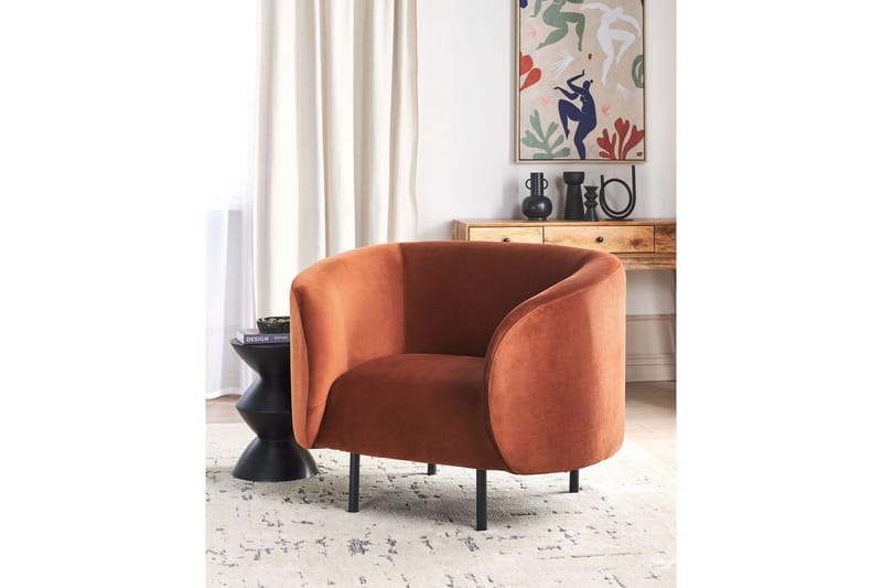 Lenestol Loen - Oransje, svart/Fløyel, Oransje, svart/fløyel - Møbler - Stoler - Lenestoler