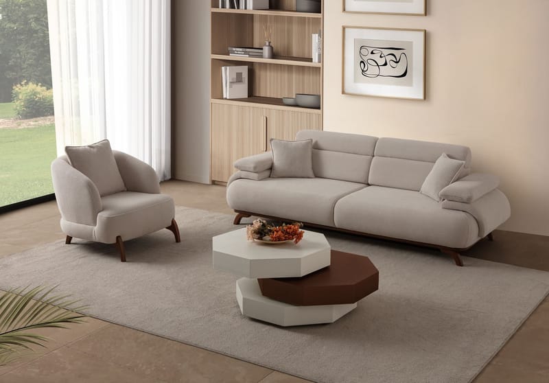 Ørelappstol Atelier Del Sofa Bonjo Walnut (80 x 78 x 80 cm) Beige - Beige - Møbler - Stoler - Lenestoler - Ørelappstol