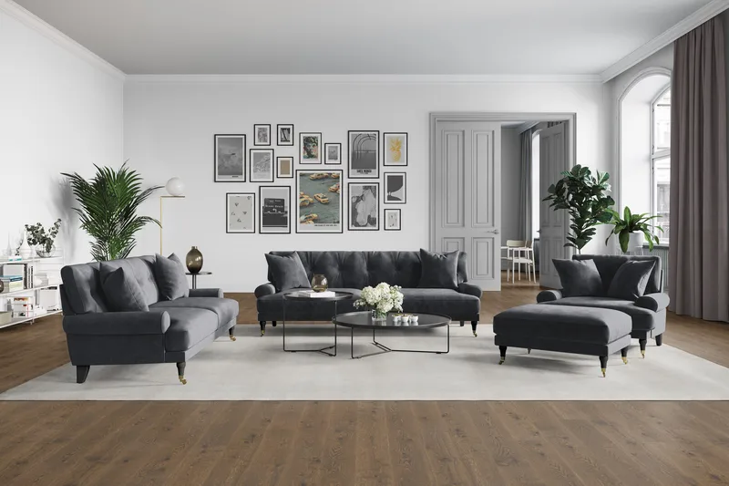 Andrew Loveseat Fløyel - Mørkegrå/Messing - Møbler - Stoler - Lenestoler - Fløyelslenestol
