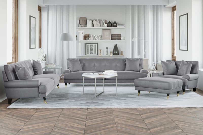 Andrew Loveseat Fløyel - Sølvgrå/Messing - Møbler - Stoler - Lenestoler - Fløyelslenestol