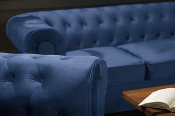 Chesterfield Lyx Stor behagelig dyp fløyelfotøyd – Fotøyd til stue - Blå Fløyel - Møbler - Stoler - Lenestoler - Chesterfield lenestol