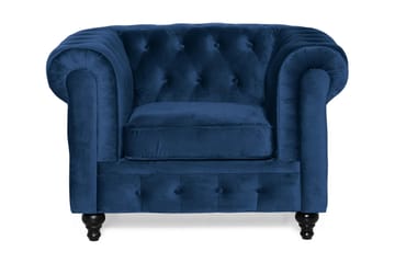 Chesterfield Lyx Stor behagelig dyp fløyelfotøyd – Fotøyd til stue - Blå Fløyel - Møbler - Stoler - Lenestoler - Chesterfield lenestol