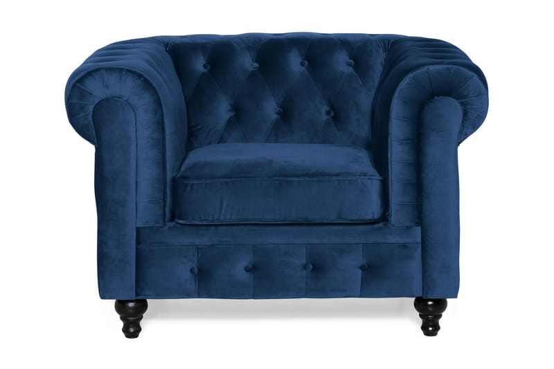 Chesterfield Lyx Stor behagelig dyp fløyelfotøyd – Fotøyd til stue - Blå Fløyel - Møbler - Stoler - Lenestoler - Chesterfield lenestol