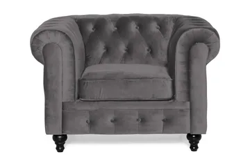 Chesterfield Lyx Stor behagelig dyp fløyelfotøyd – Fotøyd til stue - Mørkegrå Fløyel - Møbler - Stoler - Lenestoler - Chesterfield lenestol