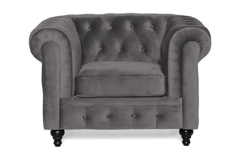 Chesterfield Lyx Stor behagelig dyp fløyelfotøyd – Fotøyd til stue - Mørkegrå Fløyel - Møbler - Stoler - Lenestoler - Chesterfield lenestol