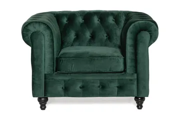 Chesterfield Lyx Stor behagelig dyp fløyelfotøyd – Fotøyd til stue - Mørkegrønn Fløyel - Møbler - Stoler - Lenestoler - Chesterfield lenestol