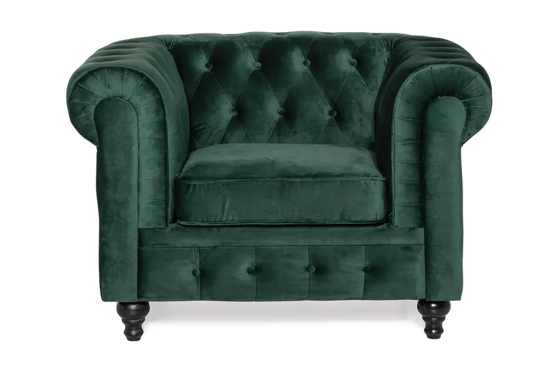 Chesterfield Lyx Stor behagelig dyp fløyelfotøyd – Fotøyd til stue - Mørkegrønn Fløyel - Møbler - Stoler - Lenestoler - Chesterfield lenestol