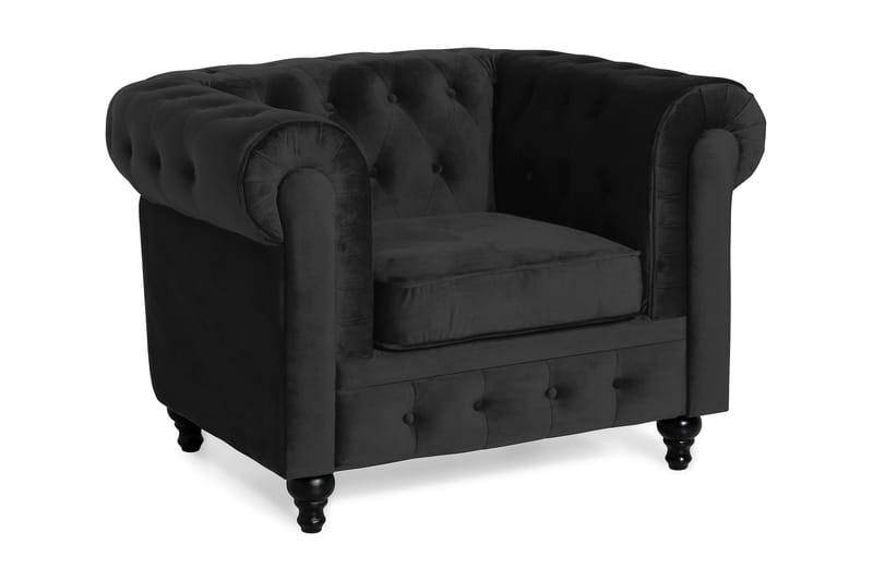 Chesterfield Lyx Stor behagelig dyp fløyelfotøyd – Fotøyd til stue, Svart Fløyel