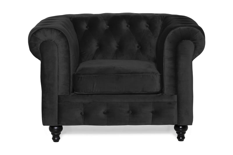 Chesterfield Lyx Stor behagelig dyp fløyelfotøyd – Fotøyd til stue - Svart - Møbler - Stoler - Lenestoler - Chesterfield lenestol