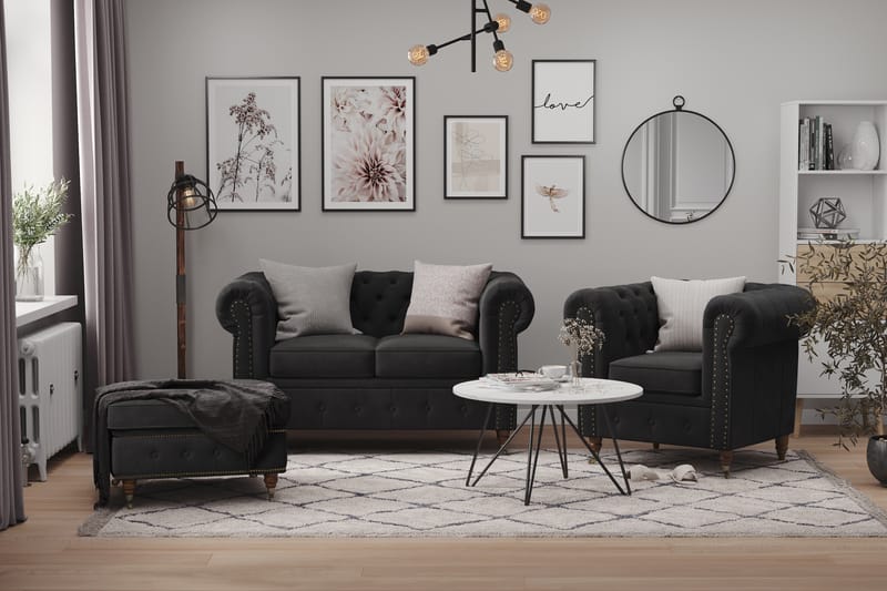Fløyelslenestol Chester Deluxe - Svart - Møbler - Stoler - Lenestoler - Chesterfield lenestol
