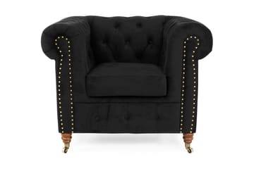 Fløyelslenestol Chester Deluxe - Svart - Møbler - Stoler - Lenestoler - Chesterfield lenestol