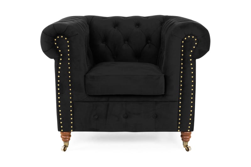 Fløyelslenestol Chester Deluxe - Svart - Møbler - Stoler - Lenestoler - Chesterfield lenestol