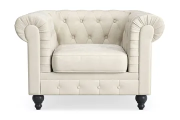 Chesterfield Lyx Stor behagelig dyp fløyelfotøyd – Fotøyd til stue - Beige Fløyel - Møbler - Stoler - Lenestoler - Chesterfield lenestol