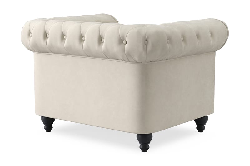 Chesterfield Lyx Stor behagelig dyp fløyelfotøyd – Fotøyd til stue - Beige Fløyel - Møbler - Stoler - Lenestoler - Chesterfield lenestol