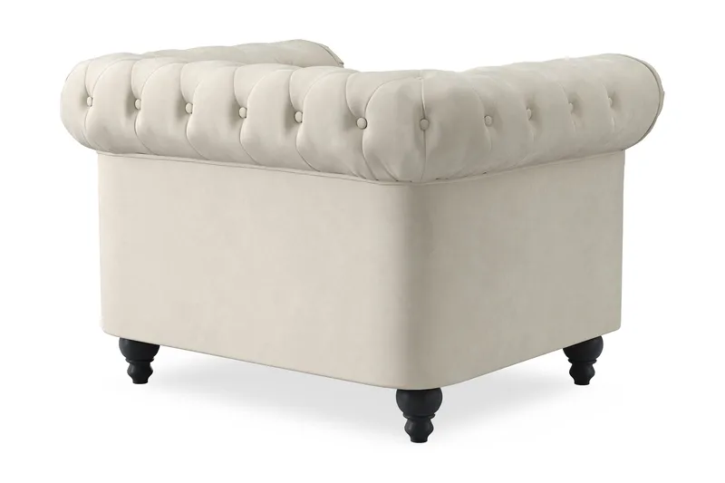 Chesterfield Lyx Stor behagelig dyp fløyelfotøyd – Fotøyd til stue - Beige Fløyel - Møbler - Stoler - Lenestoler - Chesterfield lenestol