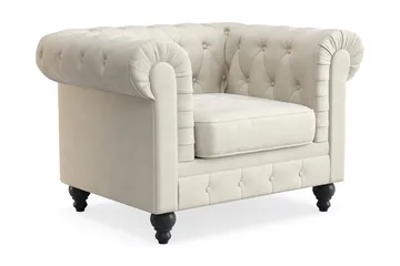 Chesterfield Lyx Stor behagelig dyp fløyelfotøyd – Fotøyd til stue - Beige - Møbler - Stoler - Lenestoler - Chesterfield lenestol