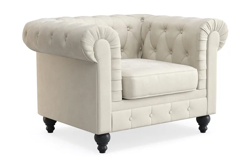Chesterfield Lyx Stor behagelig dyp fløyelfotøyd – Fotøyd til stue - Beige - Møbler - Stoler - Lenestoler - Chesterfield lenestol