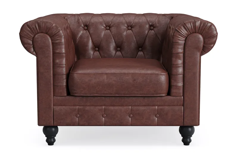Chesterfield Lyx Stor behagelig dyp fotøyd i kunstskinn til stue - Mørkebrun - Møbler - Stoler - Lenestoler - Chesterfield lenestol