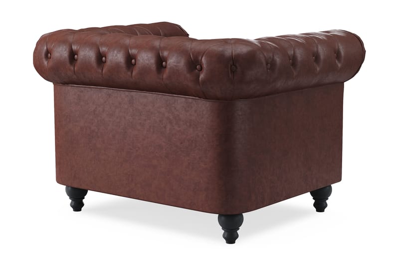 Chesterfield Lyx Stor behagelig dyp fotøyd i kunstskinn til stue - Mørkebrun - Møbler - Stoler - Lenestoler - Chesterfield lenestol