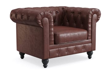 Chesterfield Lyx Stor behagelig dyp fotøyd i kunstskinn til stue - Mørkebrun - Møbler - Stoler - Lenestoler - Chesterfield lenestol