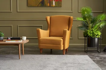 Edgara Lenestol - Fløyel/Guld/Natur - Møbler - Stoler - Lenestoler - Fløyelslenestol