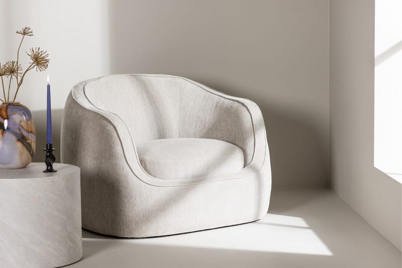 Elio Moderne Rund Lenestol i Stoff - Lys Beige - Møbler - Stoler - Lenestoler
