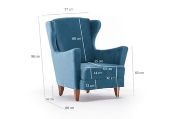 Edgara Lenestol - Fløyel/Turkis/Natur - Møbler - Stoler - Lenestoler - Fløyelslenestol