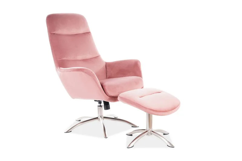 Fløyelslenestol med Fotskammel Hochheim Justerbar, Antikkrosa/Sølv