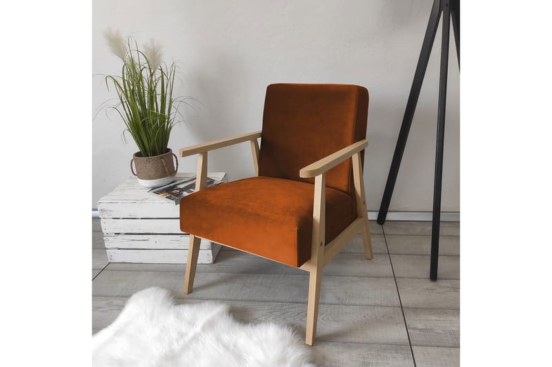 Retro Lenestol - Fløyel/Brun - Møbler - Stoler - Lenestoler - Fløyelslenestol