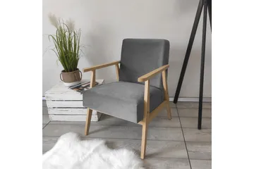 Retro Lenestol - Fløyel/Grå - Møbler - Stoler - Lenestoler - Fløyelslenestol