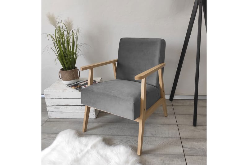 Retro Lenestol - Fløyel/Grå - Møbler - Stoler - Lenestoler - Fløyelslenestol